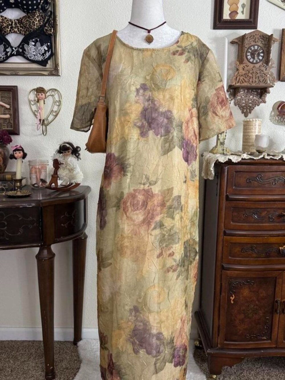 Vintage 90’s romantic whimsigoth ethereal floral maxi length dress